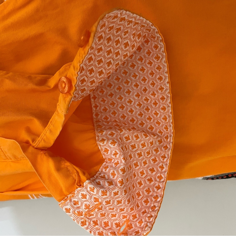 Victorious Mens Button Front Shirt Embroidered XL Fleur de Lis Orange Cotton - Picture 9 of 9